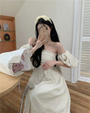 KYLETHOMASW  -  Elegant Party Dresses Woman Summer Solid Off The Shoulder Puff Sleeve  Long Vestidos Chic Chest Wrapping Evening Robes Femmes