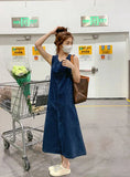 KYLETHOMASW  -  Denim Midi Dress Women Hollow Out A Line Dresses Streetwear Sleeveless Backless Sundress Korean Lace Up Casual Vestidos