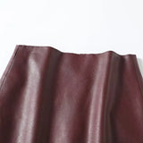 KYLETHOMASW  -  Winter French Minimalist Burgundy Leather Skirt With High Waist Zippers Straight Leg Mini Skirts Womens