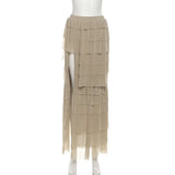 KYLETHOMASW  -  Ruched Tierred Design Long Skirts Woman Elastic High Waist Irregular Shape High Split High Street Versatile Style Bottoms