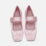 KYLETHOMASW  -  Designer Silk Embroidery Ballerinas Woman Pig Toe Flats Shoes Ladies Belt Buckle Silky Mary Janes Wedding Brides Ballets Loafers