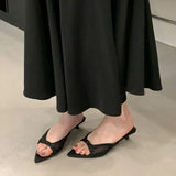 KYLETHOMASW  -  Fashion Pointed Toe Footwear Ladies Heeled Slippers Female Slides Shoes Luxury Rhinestones Women Low Heel Slippers Sandals Shoes