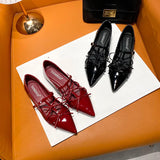 KYLETHOMASW  -  sexy T-strap flats women double bowtie ankle strap party shoes woman pointed toe cutout mary janes japanned leather loafers