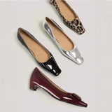 KYLETHOMASW  -  Leopard Kitten Heel Pumps Woman Pointed Toe Shoes Wedges Low Heeled Tacones Femmes Patent Leather Dress Bridal Shoes Ladies