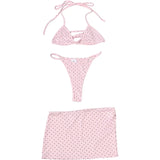 KYLETHOMASW  -  Beach 3 Piece Set Women Sexy Polka Dot Print Bandages Halter Tank Top+Shorts+Irregular Hem Skirt Fashion Trend Suits