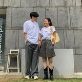 KYLETHOMASW  -  Sweet Croissant Print O-neck Cotton T-shirts Summer New Mid-length Loose Tee Shirt  Short Sleeve White Tops Women