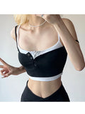 Kylethomasw  Woman Knit Camisole Square Neck Tank Fake Two Pieces Top Crop Cozy Tops Elegant Halter Top Design Bustier Corset Top Gyaru