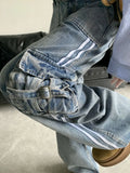 Kylethomasw Stripe Blue Cargo Jeans Women Y2k Harajuku Loose Vintage Korean High Waist Denim Trousers Hip Hop Causal Female Pants