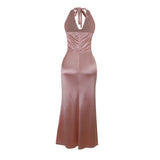 KYLETHOMASW  -  New Slim-fit Long Dress Satin Waist V-neck Dress