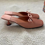KYLETHOMASW  -  Elegant Blush Satin Square-Toe Shoes Bow Detail Small Stilettos Mule Heel Elegant Minimalist Style New Lady Heels for Daily
