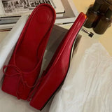 Kylethomasw Designer Mule Pumps Women Slippers Bow Square Toe Party Dress Shoes Women Red Elegant Sexy Luxury High Heels Sandals Women