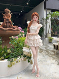 KYLETHOMASW  -  2025 Girl Dress Sweet Floral Square Neck Bow Women Korean Version Slimming Style Spliced Fluffy Cute Sweet Dresses