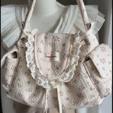 KYLETHOMASW  -  Korean Sweet Lovely Floral Tote Bag Women Lace Large Capacity Canvas Shoulder Bag Ladies Harajuku Gentle Versatile Underarm Bags