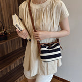 KYLETHOMASW  -  Design Stripe Knitting Bucket Bag Woven Hand Bag Beach Shoulder Bag Holiday Handbag Crossbody Purse for Women