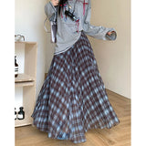 KYLETHOMASW  -  Vintage Plaid Midi Skirt Women Fashion Harajuku Mesh Patchwork Pleated Skirts Summer Streetwear Korean A Line Faldas New