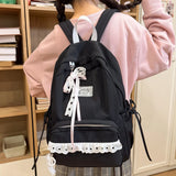 KYLETHOMASW  -  Women's Nylon Lace Bow Backpack Sweet Fresh Aesthetic Daily School Casual Book Bags New Fashion Student Back Packs
