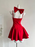 KYLETHOMASW  -  French Elegant Red Sexy Style Dress Women New Year Bow Strap Dresses Fashion Princess Aesthetic Design Sense Party Outfits