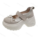 KYLETHOMASW  -  Autumn Bow Decoration Shallow Mouth Sports Single Shoes for Women Elegant Versatile Comfortable Thick Soled Mary Jane Shoes