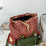 KYLETHOMASW  -  Cute Large Capacity Lucky Star Backpack Korean Style Multi-pocket Drawstring Schoolbag Y2K Nylon Hiking Camping Bag Students