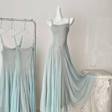KYLETHOMASW  -  Women Elegant Fairy Mesh Evening Dresses Fashion Spaghetti Strap A-Line Party Dress Elegant Korean Slim Flared Holiday Vestidos
