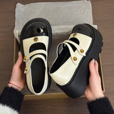 KYLETHOMASW  -  New Women Two-tone Metal Studded Platform Mary Jane Shoes Round Toe Buckle Strap Slip On Casual Summer Gothic Lolita Pumps Shoes