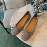 KYLETHOMASW  -  Women Suede Bow Ballet Style Flat Shoes Square Toe Shallow Mouth Loafers Shoes Outdoor Comfortable Women Shoes Fashionable
