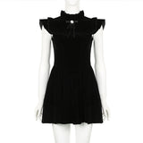 KYLETHOMASW  - Elegant Flying Sleeve A-line Velvet Dress Black Sweet Japanese Style Sleeveless Princess Mini Dresses for Party Holiday