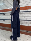 Kylethomasw Cargo Pants for Women Hip Hop Oversize Wide Leg Trousers Y2k Vintage Streetwear Pocket Side Stripe Ladie Jogger Pantalon