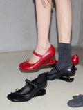 KYLETHOMASW  -  Sweet Bow Decoration Strange Heel Round Toe Mary Jane Shoes for Women Street Style Designer High Heels Elegant Party Dress Shoes