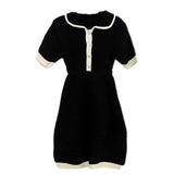 KYLETHOMASW  -  Turn Down Collar Knitted Dress Women Short Sleeve Mini Dress High Waist Dresses Korean Elegant Office Lady Bodycon Vestidos N324