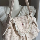 KYLETHOMASW  -  Korean Sweet Lovely Floral Tote Bag Women Lace Large Capacity Canvas Shoulder Bag Ladies Harajuku Gentle Versatile Underarm Bags