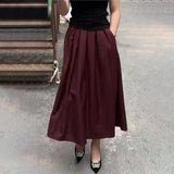 KYLETHOMASW  -  Autumn New French Elegant Women's A-Line Skirt Solid Color High Waist Casual Loose Pleated Skirt Office Lady Midi Faldas K956