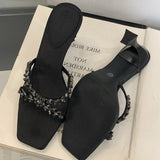 KYLETHOMASW  -  Street Style CRYSTAL Narrow Band Slippers Woman Open Toe Thin High Heels Sandals Stripper Party Slides Shoes