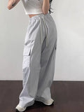 KYLETHOMASW  -  Korean Chic 2025 Spring Women New French Age Reduced Elastic Waist Drawstring Large Pocket Versatile Loose Casual Pants