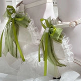 KYLETHOMASW  -  Japanese Kawaii Lolita Stiletto Heels Women Sweet Handmade Green Bow Pointed Tip Mary Jane Shoes Vintage Elegant Wedding Party
