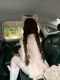 KYLETHOMASW  -  Japanese Sweet Cute Large Bow Pink Striped Dress Women Lapel Flutter Sleeve Heart-shaped Button Single Breasted Dress New