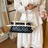 KYLETHOMASW  -  Korean Style Polka Dot Small PU Leather Top Handle Bag Ladies Contrast Color Shoulder Crossbody Bags New Trend Handbag