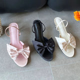 KYLETHOMASW  -  Fashion Butterfly-Knot Ladies Thin Heels Sandals Shoes Female Round Toe Footwear Elegant Women Heeled Sandals Slides Shoes