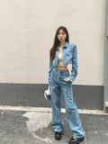 KYLETHOMASW  -  Spring Autumn Vintage Denim Short Jacket Women Long Sleeve Single Breasted Jeans Coat Female Bomber Streetwear Jackets Outerwear