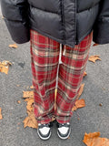 KYLETHOMASW  -  Vintage Red Plaid Pants Women  Harajuku Korean Style Checked Trousers Y2k Streetwear Classic Pants Warm Winter Wide Leg