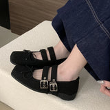 KYLETHOMASW  -  Simple Soft Bottom Buckle Flat Mary Jane Women Shoes Comfortable Bowknot Square Toe Designer Shoes Fashion Backless Loafer Shoes