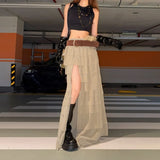 KYLETHOMASW  -  Ruched Tierred Design Long Skirts Woman Elastic High Waist Irregular Shape High Split High Street Versatile Style Bottoms