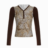 KYLETHOMASW  -  European and American leopard print five claw buckle design, shoulder length long sleeved personalized retro hooded short top