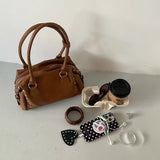 KYLETHOMASW  -  Women Y2k Rivet Handbag Retro Pu Leather Shoulder Bag Punk Style Large Capacity Zip Tote Bag Fashion Daily Party Underarm Bag