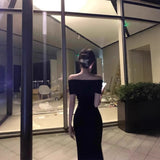 KYLETHOMASW  -  Elegant Black One-Shoulder Dress Women's Slimming Summer Fashion High-Cold Style Cleanfit High-Waist Polyester Cotton Blend