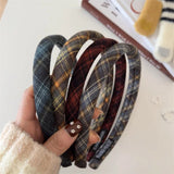 Kylethomasw French Retro Sponge Headband Women College Style Plaid Hair Band Elegant Temperament Hoop Hairband Girls Hair Accessories