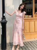 KYLETHOMASW  -  French Holiday Style Sweet Summer Dresses Women New Fashion Floral Pink Chic Long Dress Female Elegant Korean Popular Clothes
