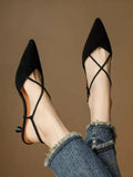 KYLETHOMASW  -  New Style Pointed Toe Low Heel Mule Shoes Women French Retro Single Buckle Strap Fashion Pointed Low Heel Shoes Women 7878