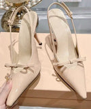 KYLETHOMASW  -  One Line Buckle High Heels Women's Slim Heels New Summer Style Bow Tie Wrap Hollowed Out Patent Leather Sandals