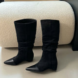 KYLETHOMASW  -  Brown Brand Women Long Boots Fashion Pointed Toe Slip On Ladies Elegant Knee-high Boots Square heel Outdoor Dress Pumps